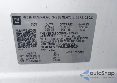 2018 GMC Terrain Slt z USA, uszkodzony, nr VIN 3GKALVEV6JL354515